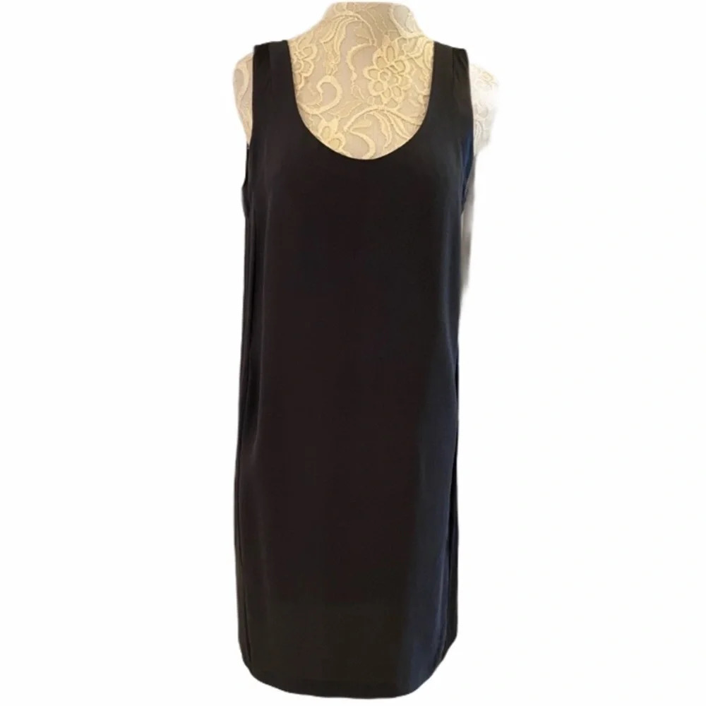 Eileen Fisher Grey/Black Georgette Shift Dress - Picture 2 of 8